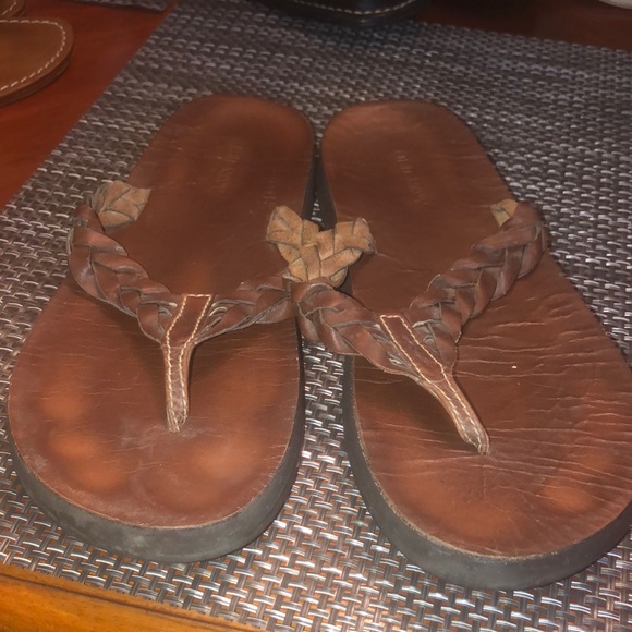 Prwnd old navy brown leather twisted braided flip flops for men sz 10 - Picture 1 of 11